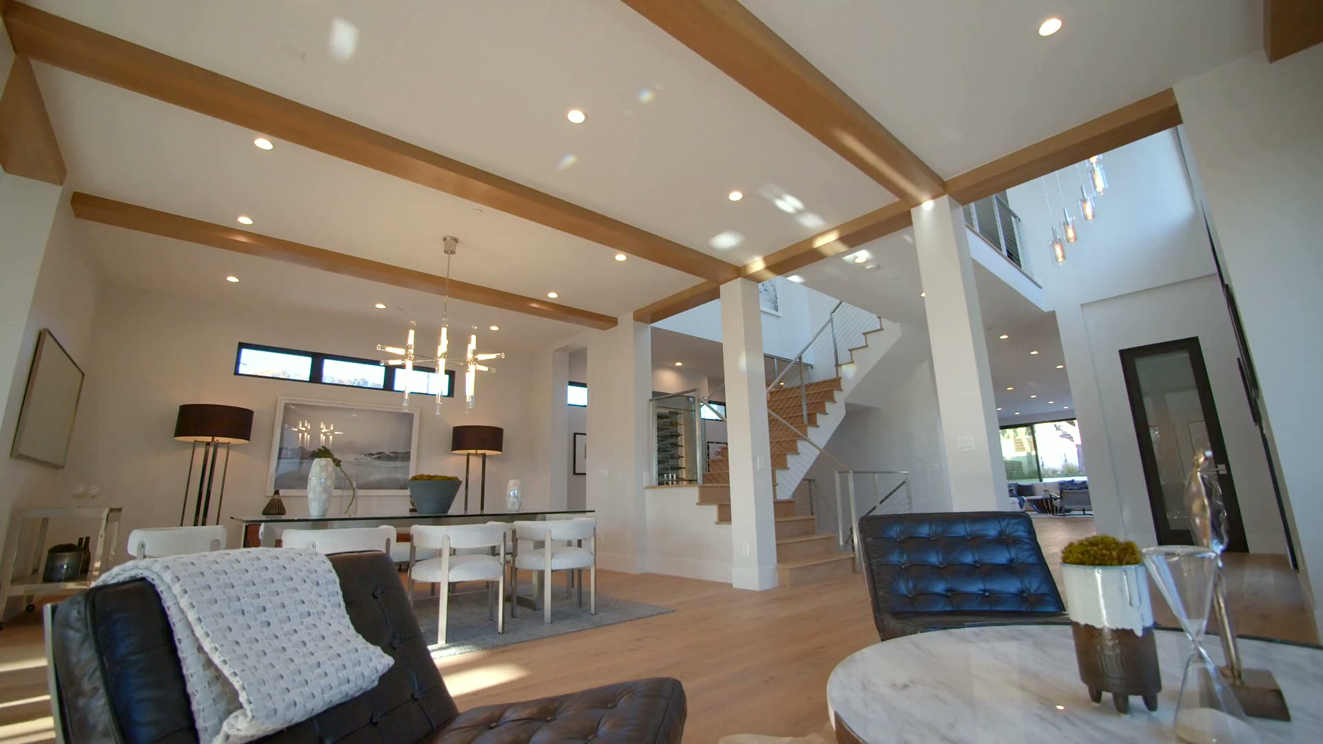 Warm, refined open-plan home interior